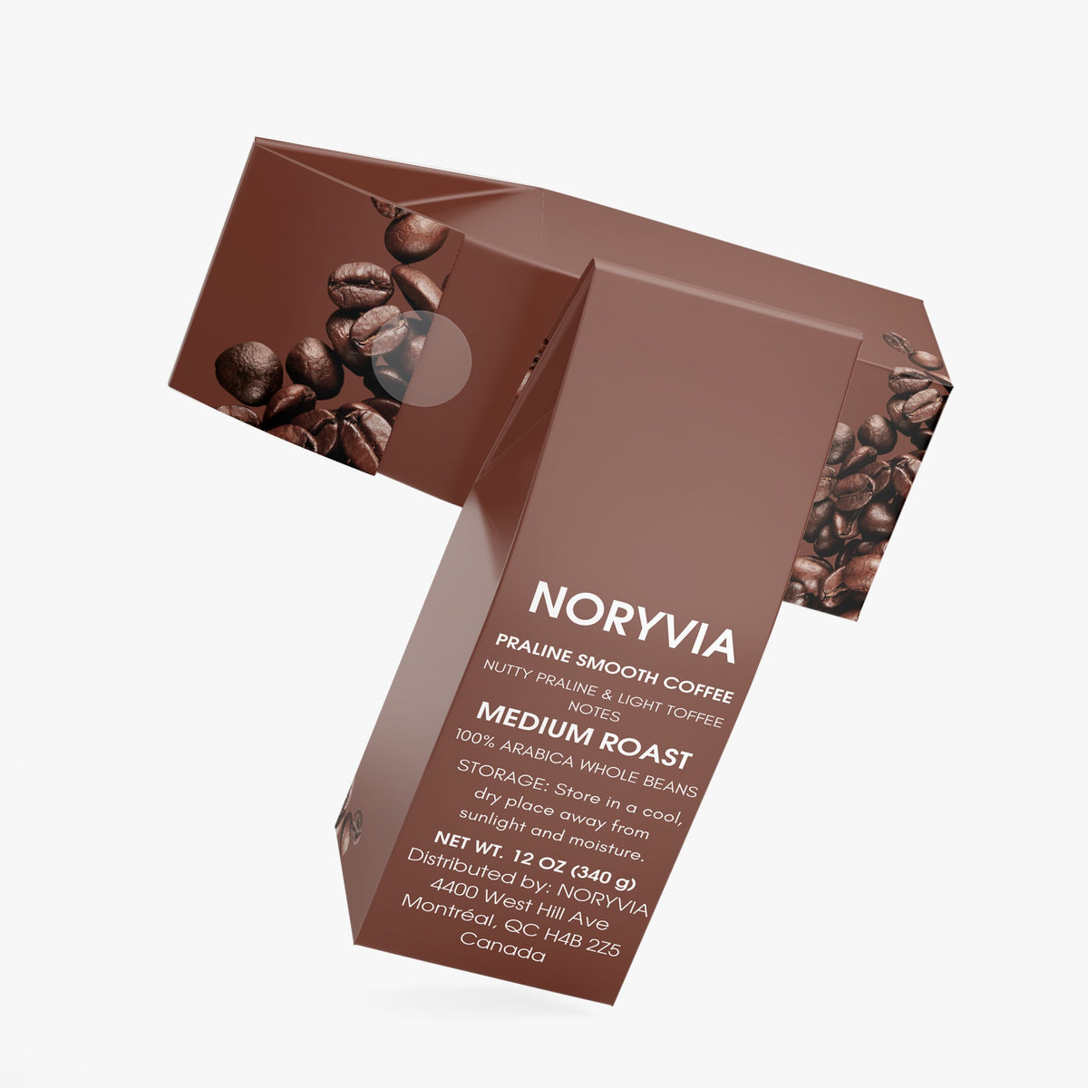 NORYVIA Praline Smooth Coffee – Medium Roast 100% Arabica Whole Bean Coffee, 12 oz (340 g)