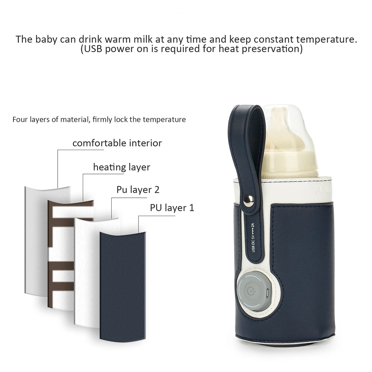 Portable Baby Bottle Warmer with 3 Temperature Settings – USB Travel Milk Warmer